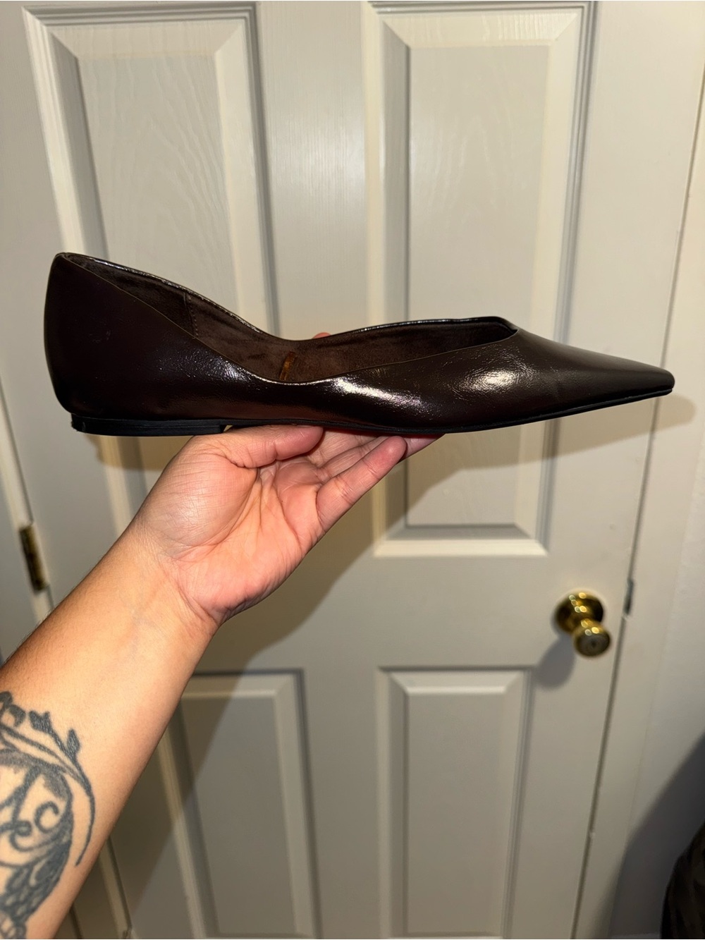 Zara Pointed Toe Leather Flat - Dark Brown